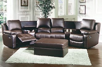 Recliner Sectional Sofa - Sienna Brown Leather Home Theater Seating by True Contemporary