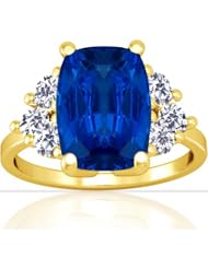 14K Yellow Gold Cushion Cut Blue Sapphire Fana Designer Ring (GIA Certificate)