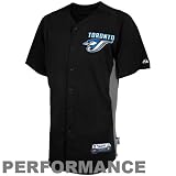 MLB Men's Toronto Blue Jays Short Sleeve Authentic Button Front Road Cool Base Batting Practice Jersey (Black/Silver, X-Large)