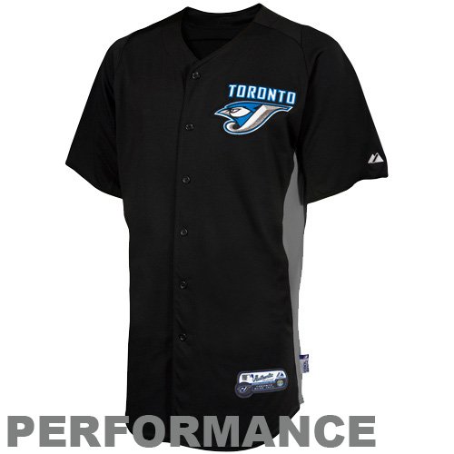 MLB Men's Toronto Blue Jays Short Sleeve Authentic Button Front Road Cool Base Batting Practice Jersey (Pro Navy/Pro Scarlet, X-Large)