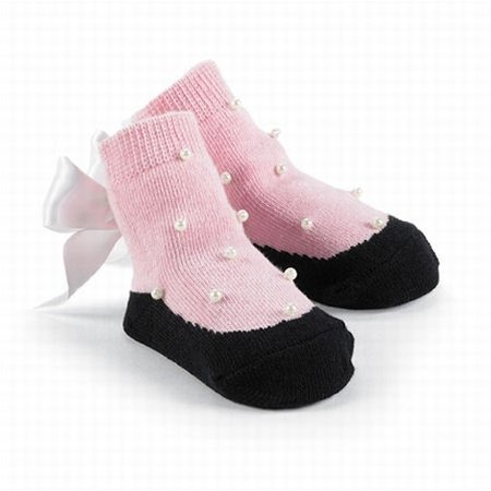 Mud Pie Newborn Baby-Girls Socks with Pearls &amp; Bow, Black/Pink, 0-12 Months