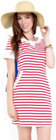 Glowbees Women's Nautical Sailor Red & White Stripe Polo Dress Large