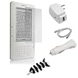 GTMax Rapid Car Charger + Home Travel Charger + USB Data Cable + LCD Screen Protector + Black Fishbone Headset Cord Wrap for Amazon Kindle 2