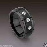 DiamondX Tungsten Brushed Polished Shiny Black 3 DiamondX Stones
