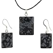 Snowflake Obsidian Dome Rectangle Shaped Pendant and Earrings Set - 18x22mm Pendant, 14x18mm Earrings - Adjustable Cord Necklace Snowflake Obsidian Dome Rectangle Shaped Pendant and Earrings Set - 18x22mm Pendant, 14x18mm Earrings - Adjustable Cord Necklace