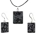 Snowflake Obsidian Dome Rectangle Shaped Pendant and Earrings Set - 18x22mm Pendant, 14x18mm Earrings - Adjustable Cord Necklace