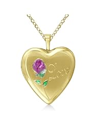 Heart Shaped Love Flower Pendant Necklace And Locket For Women 14K Yellow Gold Vermile