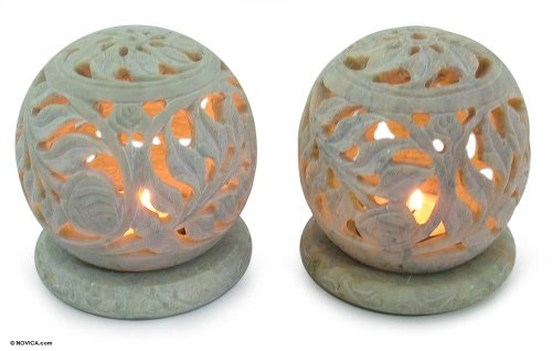 Soapstone candleholders, 'Tea Roses'
