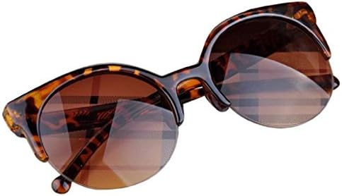 Anywa Fashion Vintage Sunglasses Retro Cat Eye Semi-Rim Round Sunglasses for Unisex UV400 Sunglasses (C, Coffee)