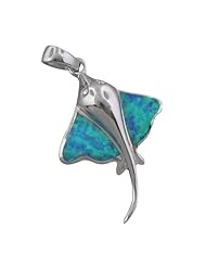 925 Silver Rhodium Blue Opal Stingray Pendant Hawaiian Silver Jewelry