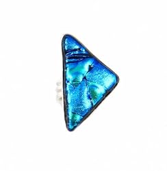 Ring - XR-11 - Sterling Silver (.925 Pure) Set with Beautiful Handmade Dichroic Glass - Triangle Shape ~ Ring Size 6.5 (15.5 grams)