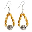 Handmade Golden Yellow Pearl Dangle Earrings With Antiqued Silver Beads