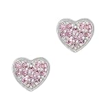 Sterling Silver Pink Cubic Zirconia Pave Heart Stud Earrings