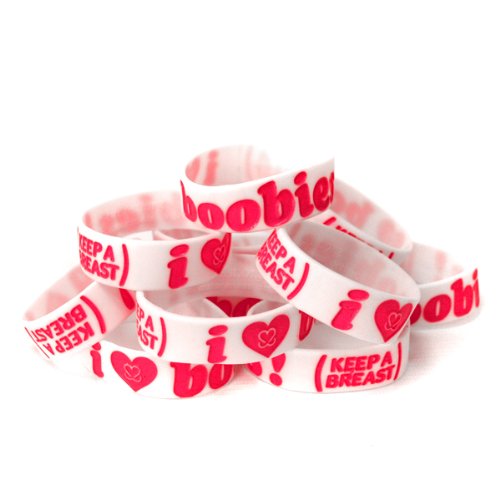 Keep-A-Breast 1 Inch I Love Boobies Bracelet White/Pink