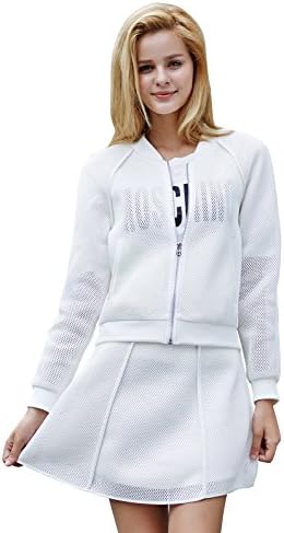Veri Gude Women's Bomber Jacket Mesh Material (M(8), White)