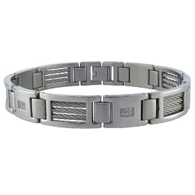 Stainless Steel Mens Cable Bracelet w  Diamond Accent (.25 cttw), 9'' by Amazon.com Collection
