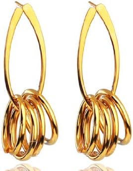 TKC Gold Tone Stainless Steel Ring Charms Dangle Drop Earrings