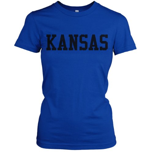Kansas Collegiate Ladies Fine Jersey T-Shirt (Black), Royal Blue, L