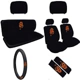 11PC Red Dragon Low Back Seat Covers Bench Seat Cover Shoulder Pads Steering Wheel Cover Head Rest Covers Combo Kit