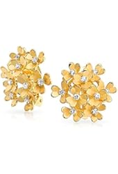 Bling Jewelry Matte Gold Plated Clear CZ 3 Leaf Clover Flower Cluster Clip On Earrings