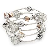 Silver-Tone Beaded Multistrand Flex Bracelet (White)