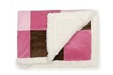 Kids Line Velour Blanket with Sherpa Back, Pink/Brown Patch