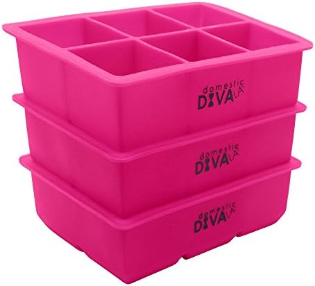Large BPA Free Silicone Ice Tray 3 Pack For Best Jumbo 2" Cubes - Keeps Beverages &amp; Cocktails Cold &amp; Less Diluted - Freeze Baby Food, Sauces, Smoothies, Coffee, Mini Popsicles, Chocolate Candy &amp; More! by Domestic Diva LA