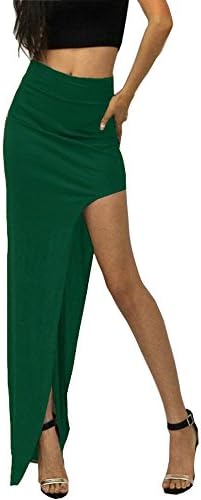 Xirkon Women's High Waist High Side Slit Sexy Stretch Long Skirt Medium Green