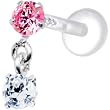 Silver 925 Pink Clear Round Dangling CZ Tragus Earring