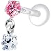 Silver 925 Pink Clear Round Dangling CZ Tragus Earring