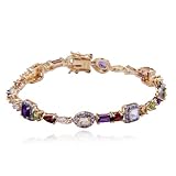18k Yellow Gold Overlay Sterling Silver Multi-Gemstone & Diamond Bracelet, 7.25"