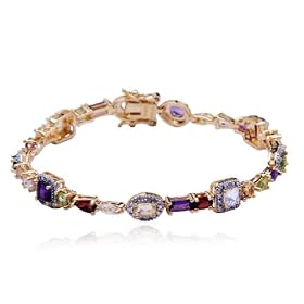 Click here to buy 18k Yellow Gold Overlay Sterling Silver Multi-Gemstone and Diamond Bracelet, 7.25 by Amazon.com Collection.