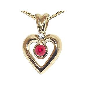 0.33 cts Genuine Ruby and Diamond Heart Shaped Pendants - 14kt White or Yellow Gold