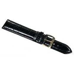 Black Leather Crocodile Grain Watchband Long Watch Band 20mm