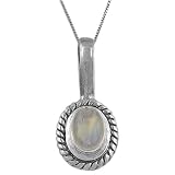 Lovely Moonstone Sterling Silver Solitaire Pendant With 18 Box Chain