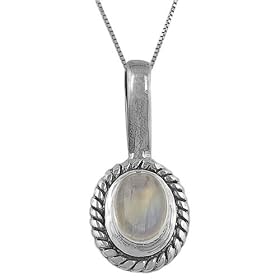 Lovely Moonstone Sterling Silver Solitaire Pendant With 18 Box Chain by Moonstone Birthstones