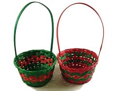 Club Pack Of 96 Round Red and Green Christmas Wicker Baskets 12"