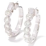 14K White or Yellow Gold Milgrain Moissanite Eternity Hoop Earrings