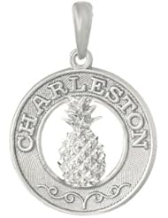 925 Solid Sterling Silver Travel Necklace Charm Pendant, Charleston On Round Frame, Pi