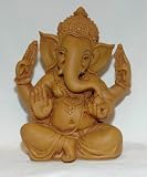 Beautiful 7 Inch Blessing Ganesh Fiber Statue with Intricate Work and Stone Finish.