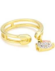 Hello Kitty by Simmons Jewelry Co. "Hammered Disc 14K Gold Plated" Gold Plated with Swarovski Crystal Pave Charm Ring, Size 7