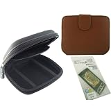 Skque Garmin 200 Series Black Eva Hard Case Shell + Brown Leather Case + Screen Protector Bundle Kit Set