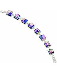 Genuine .925 Sterling Silver Pink & Blue Square Shaped Dichroic Glass 8In Bracelet 29 Grams 8 Inch Length. 100% Satisfaction Guaranteed.