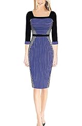 Checkered Print Striped Print Colorblocking Cotton/Polyester/Spandex Empire   Waistline Midi Dress 