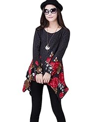 Long Sleeves Cotton/Polyester/Spandex Striped Print Stretchy  Shirt  Dress