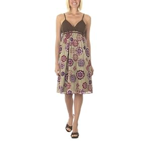 Faith, Love and Passion Empire-Waist Floral Skirt Dress - Brown/ Tan/ Red