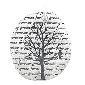 Oval Tree of Life with Birds Pendant with FOREVER GREEN Inscriptions in Sterling Silver, #8230