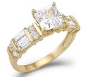 Solid 14k Yellow Gold Princess CZ Cubic Zirconia Engagement Ring Band New 1.75 ct