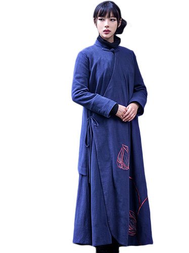 アジアン エスニック系 SOLO ロング ワンピース アオ フレアー スカート 中国 民族衣 刺繍 着物