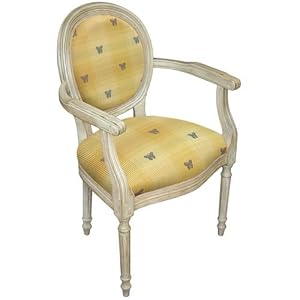 123 Creations C695WAC Butterfly in Yellow Fabric Upholstered Armchair in White Wash by 123 Creations